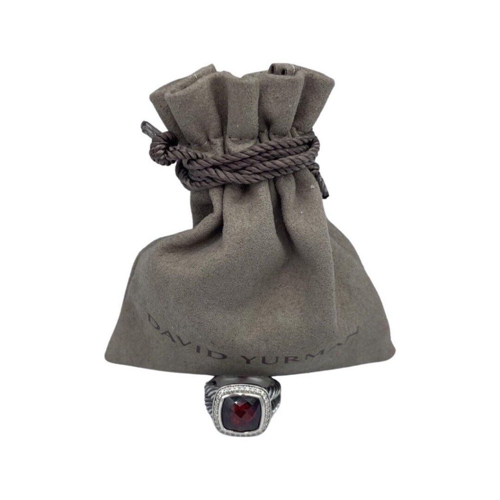 David Yurman Sterling Silver Albion Ring 11mm with Garnet and Diamonds 6
